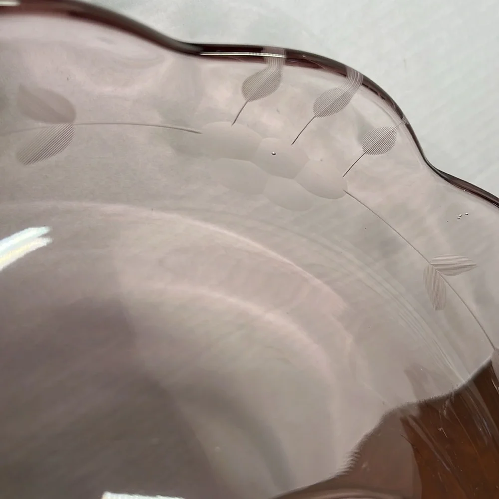 Vintage Cambridge Pink Depression Glass Console Bowl Acid Etched Floral 10.5”
